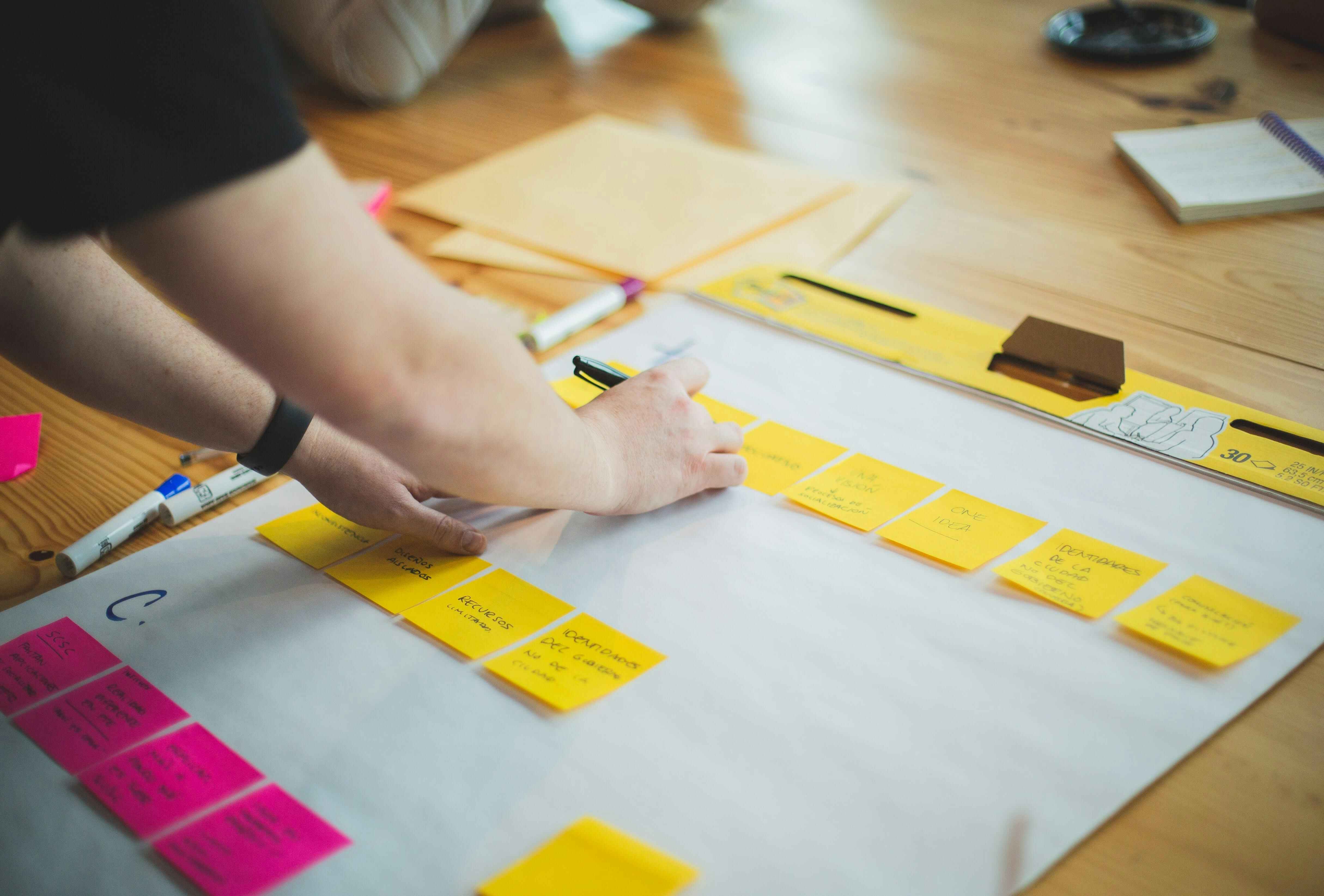 Man using sticky notes