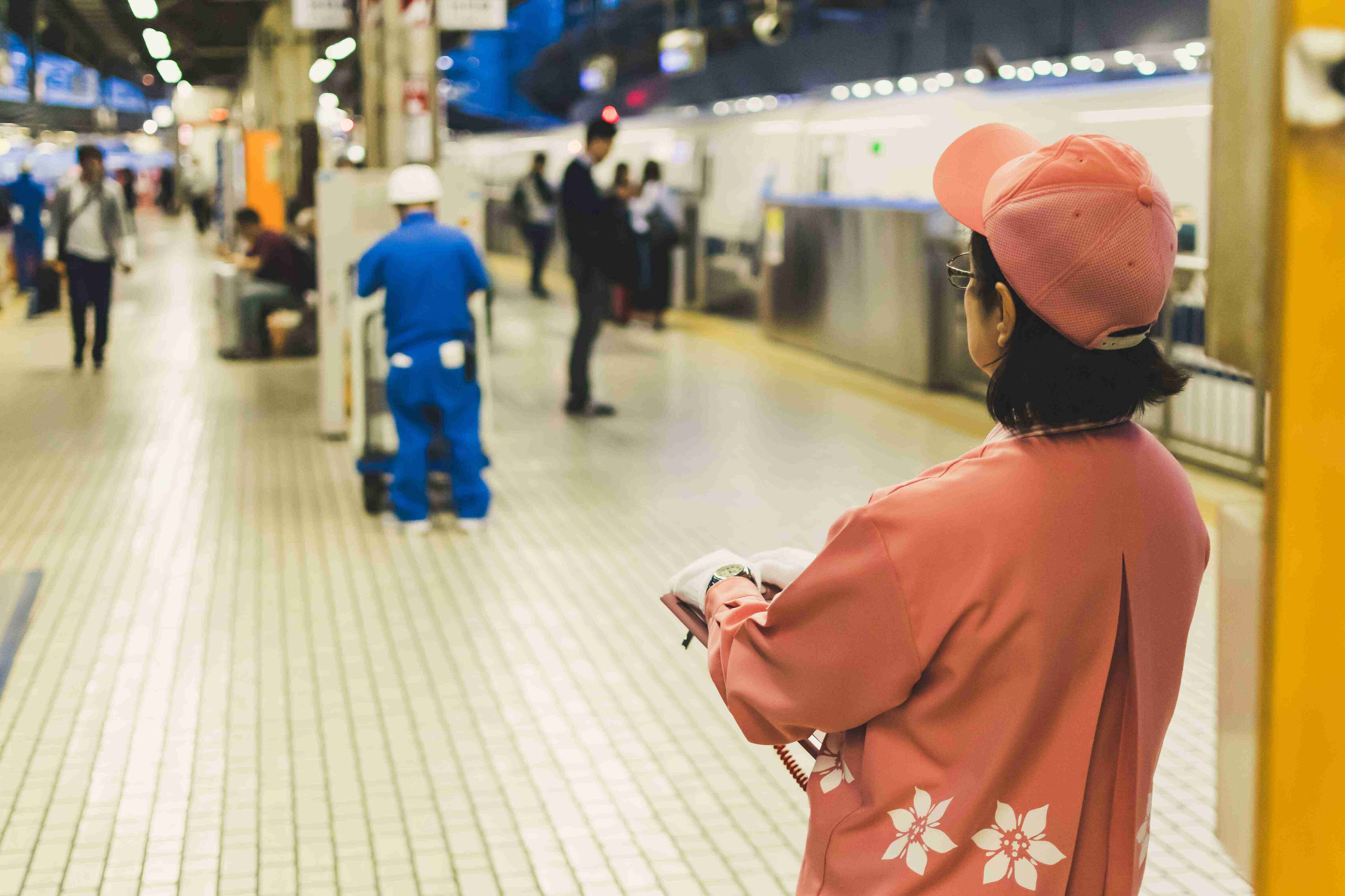 Woman in a train station