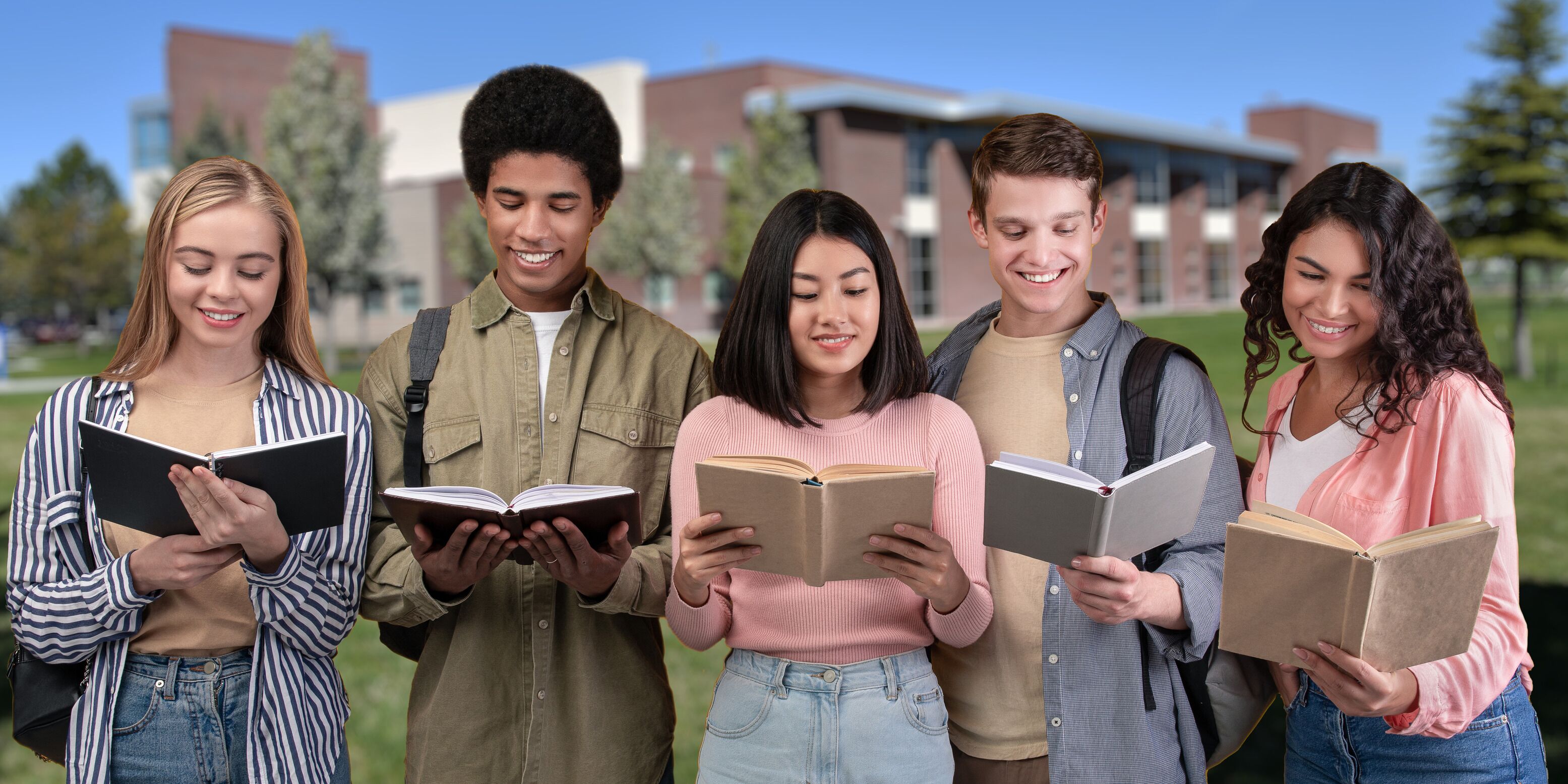 Stock photo of students in front of the CEI campus