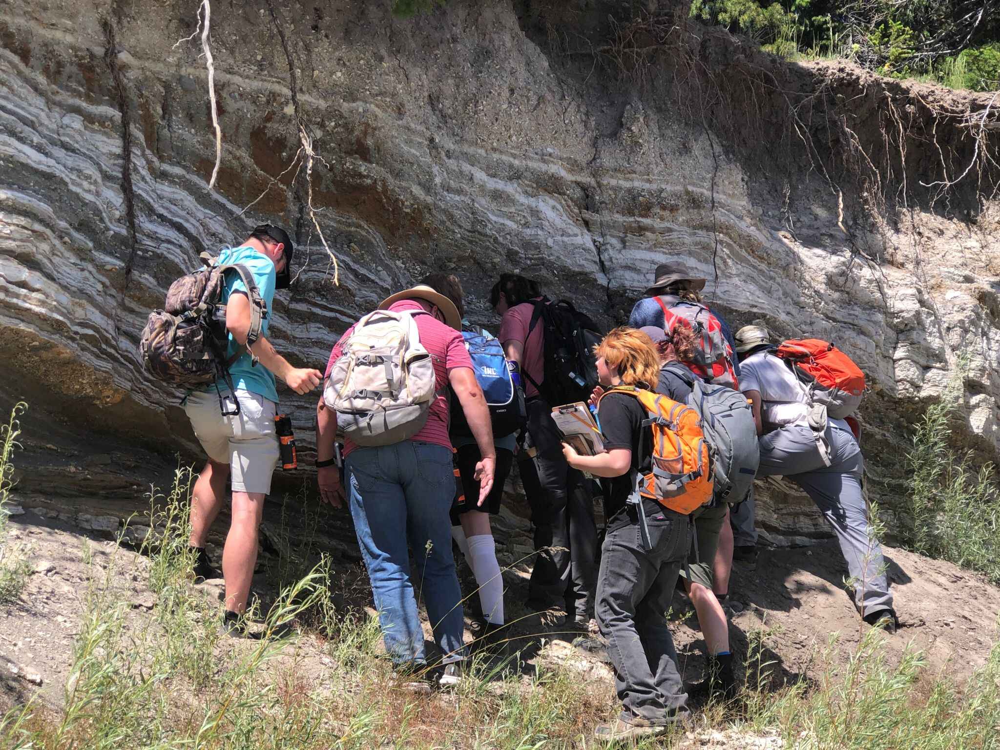 Students study sedimentary rocks, volcanism, and biotic activity at Storm Point in Yellowstone National Park