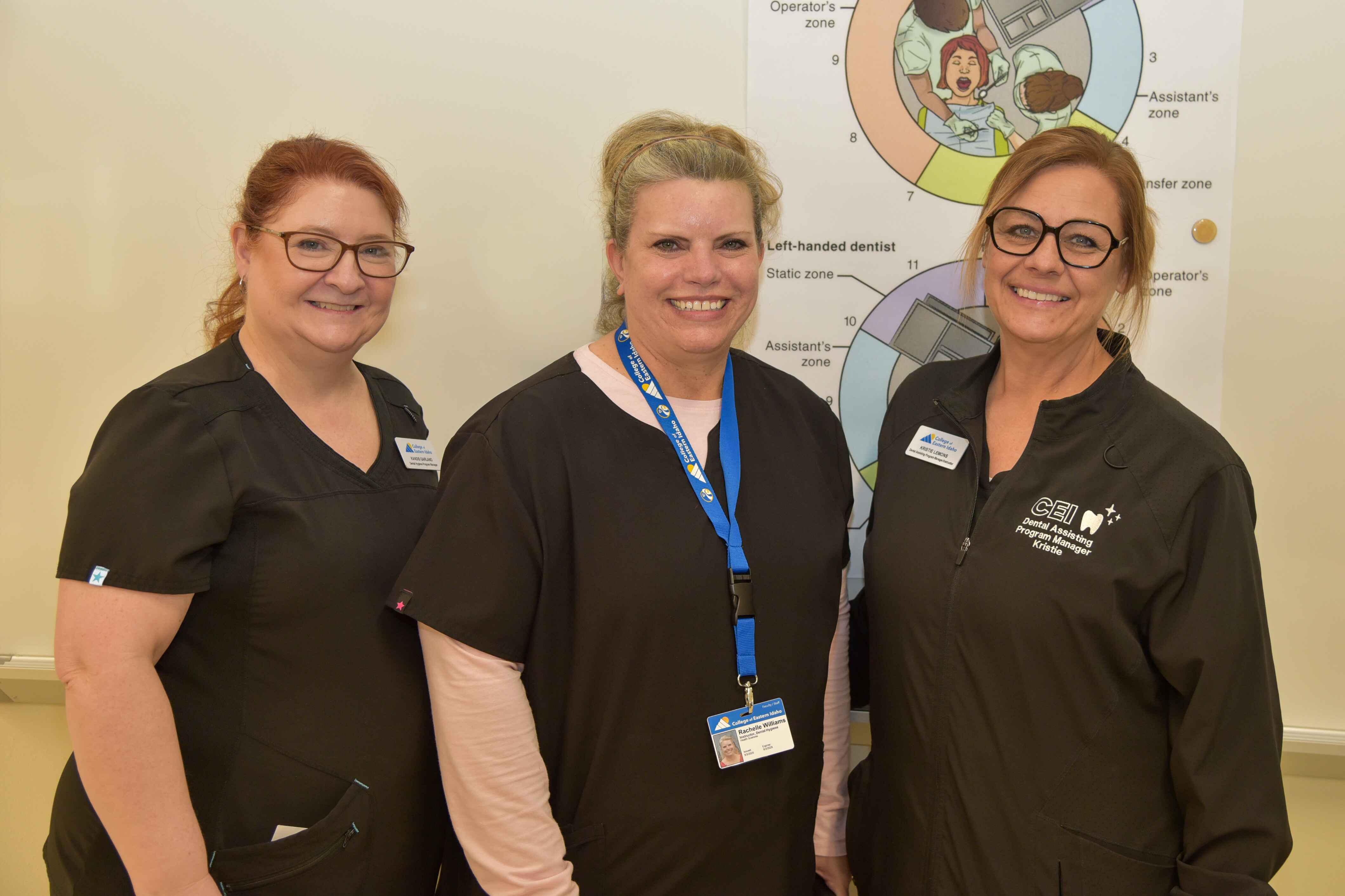 Dr. Kandis Garland, Program Manager for Dental Hygiene; Rachelle Williams, Dental Hygiene Faculty; and Kristie Lemons, Dental Assisting Program Manager at College of Eastern Idaho. The team will help train the first cohort of students in CEI’s new Dental Hygiene program beginning in Fall 2026.