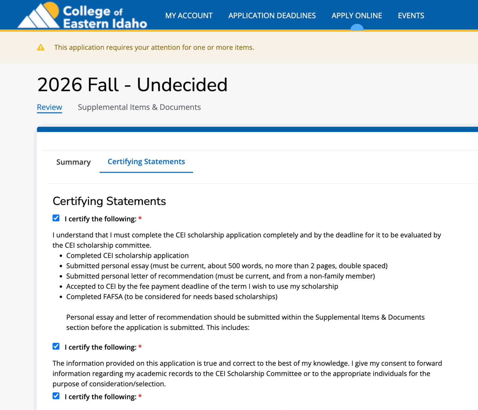 Step 4: Complete the Application Questions/Information