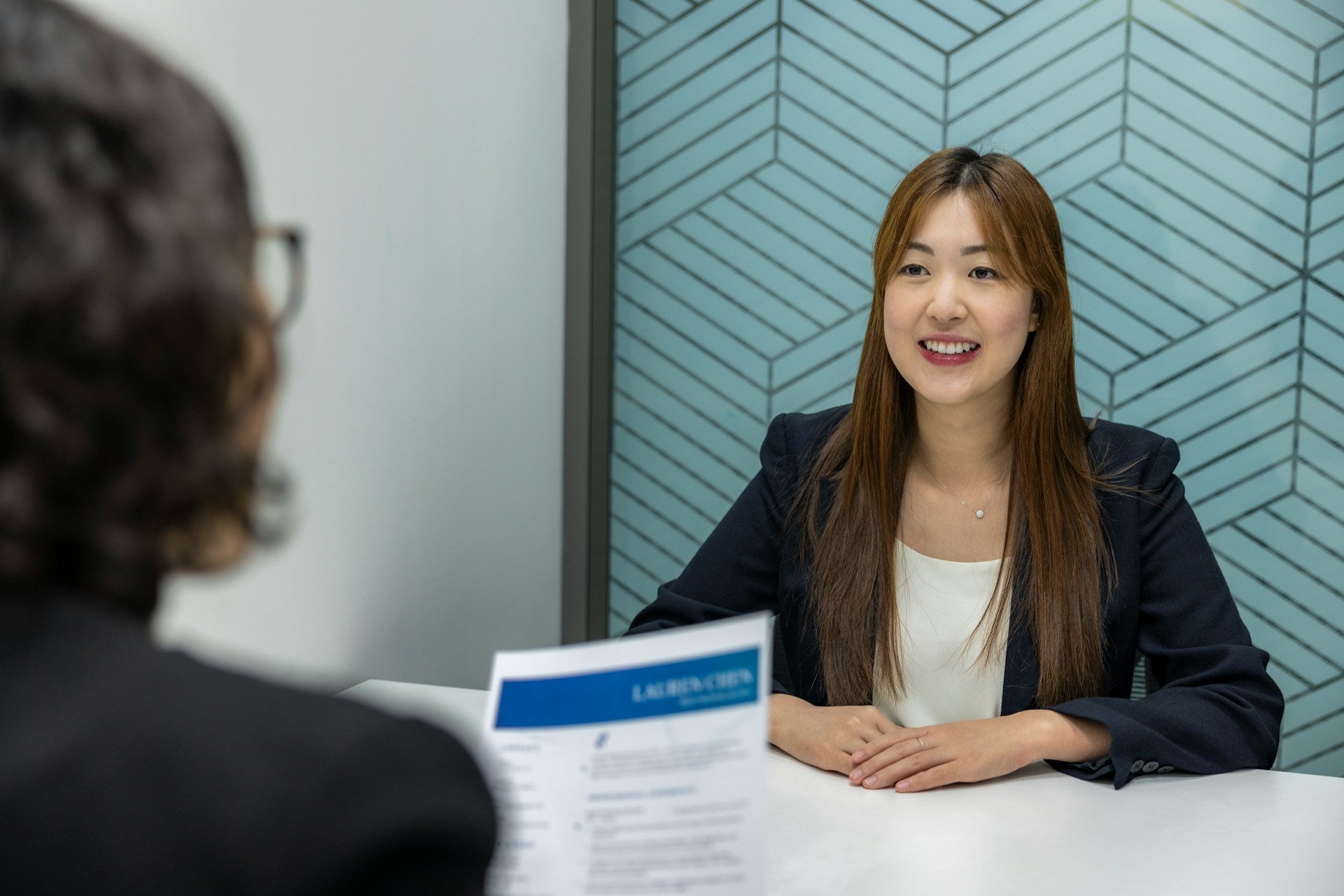 Woman getting interviewed