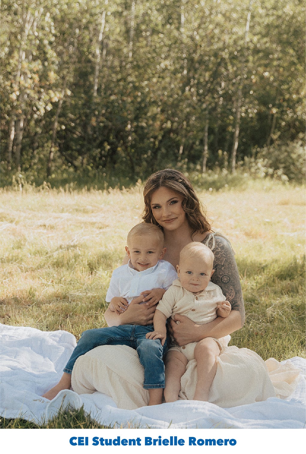 CEI nursing student and scholarship recipient Brielle Romero with her two children.