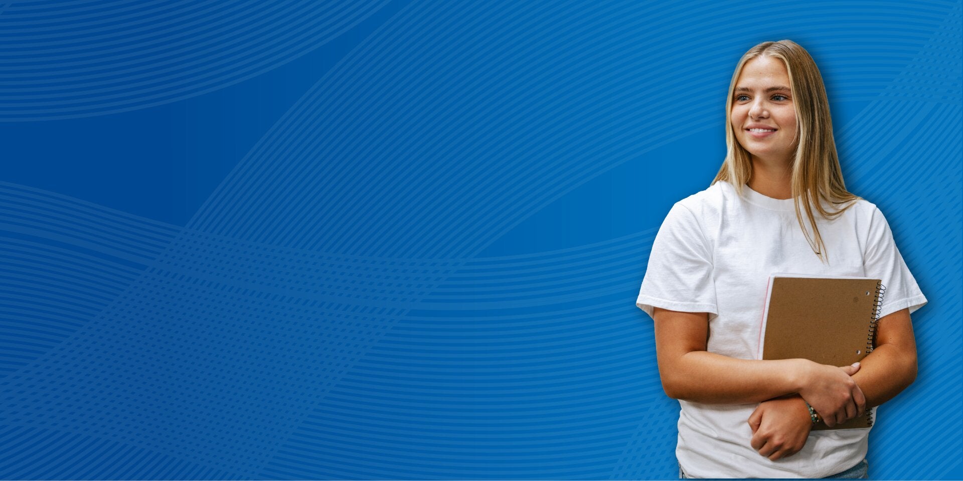 Spring 2027 Registration banner. Student holding a notebook.