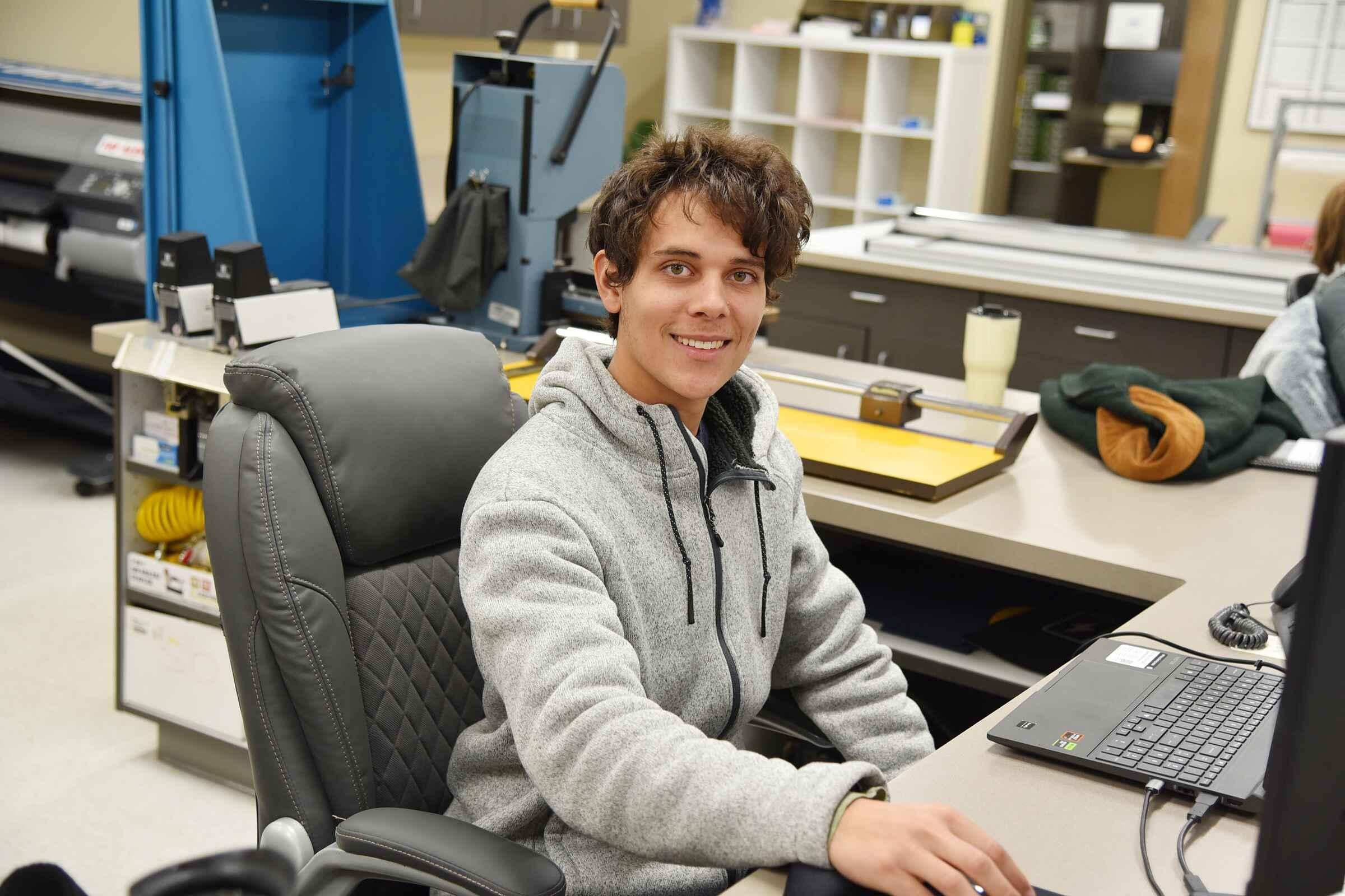 Student working at a computer