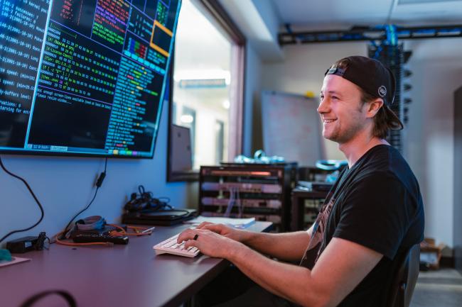 Student Coding in the lab